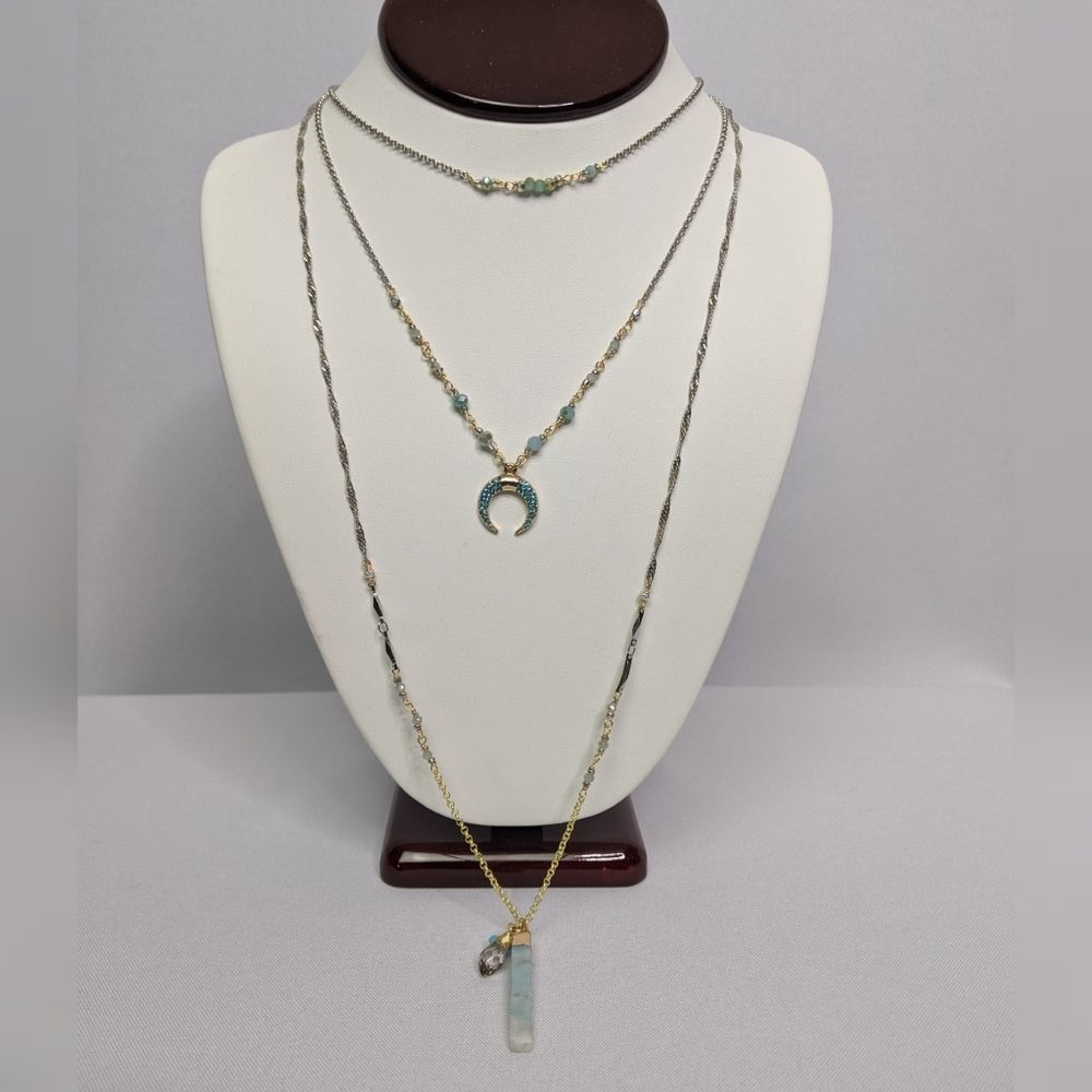 Lucky Brand 3 Layer Silver Tone Turquoise Necklace